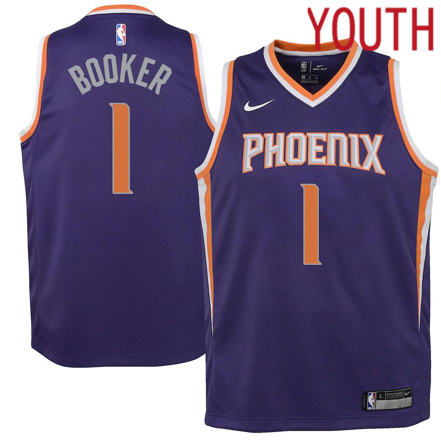 Youth Phoenix Suns #1 Devin Booker Nike Purple Icon Edition Swingman NBA Jersey->youth nba jersey->Youth Jersey